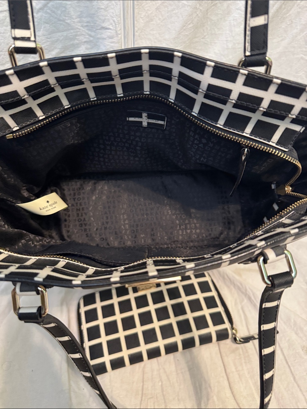 kate spade Black & White Grid Tote with Matching Wallet - Picture 3 of 7